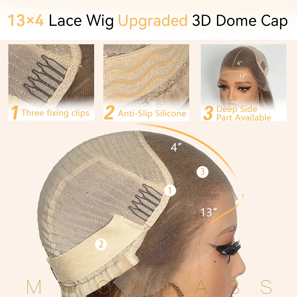 Moonlass Short Bob Cut Ash Blonde With Dark Root 100% Human Hair Wigs 220% Density Body Wave 13x4 Transparen Lace Front Wigs