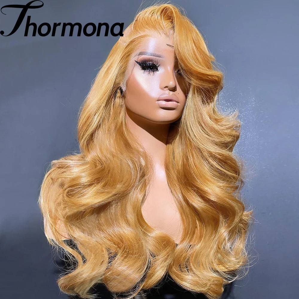 13X6 Honey Blonde Body Wave Lace Front Wig Pre Plucked Natural Hairline Synthetic Light Blonde Lace Front Wigs Glueless