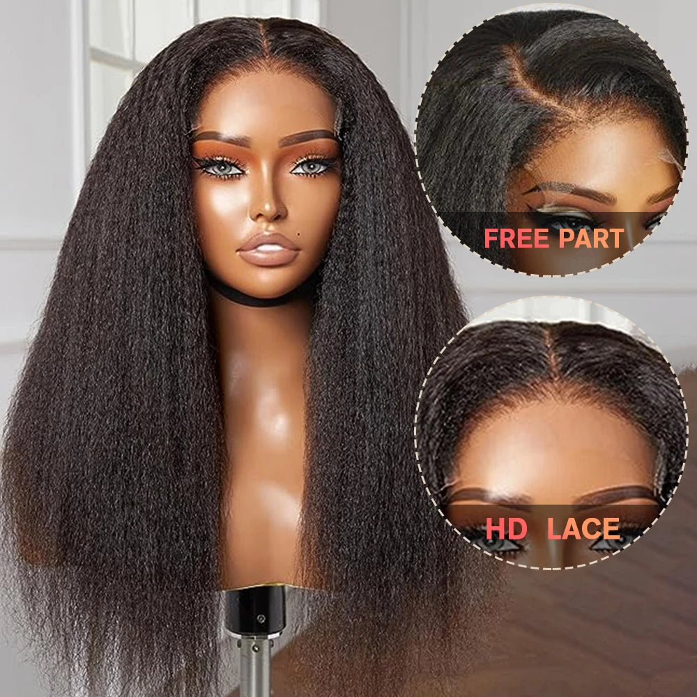 Kinky Straight Human Hair Wig 13X4 Kinky Straight Wig Human Hair Pre Plucked With Baby Hair Yaki Straight Human Hair Wigs