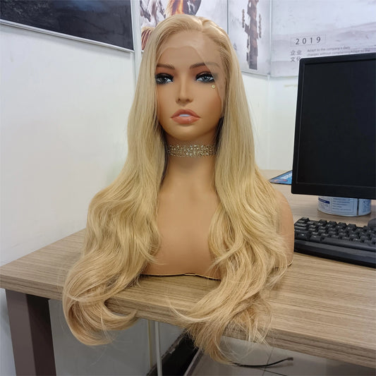 RONGDUOYI Loose Wave Blonde Wig Lace Front Wig For Women Synthetic Hair Heat Resistant Fiber Natural Hairline Lace Cosplay