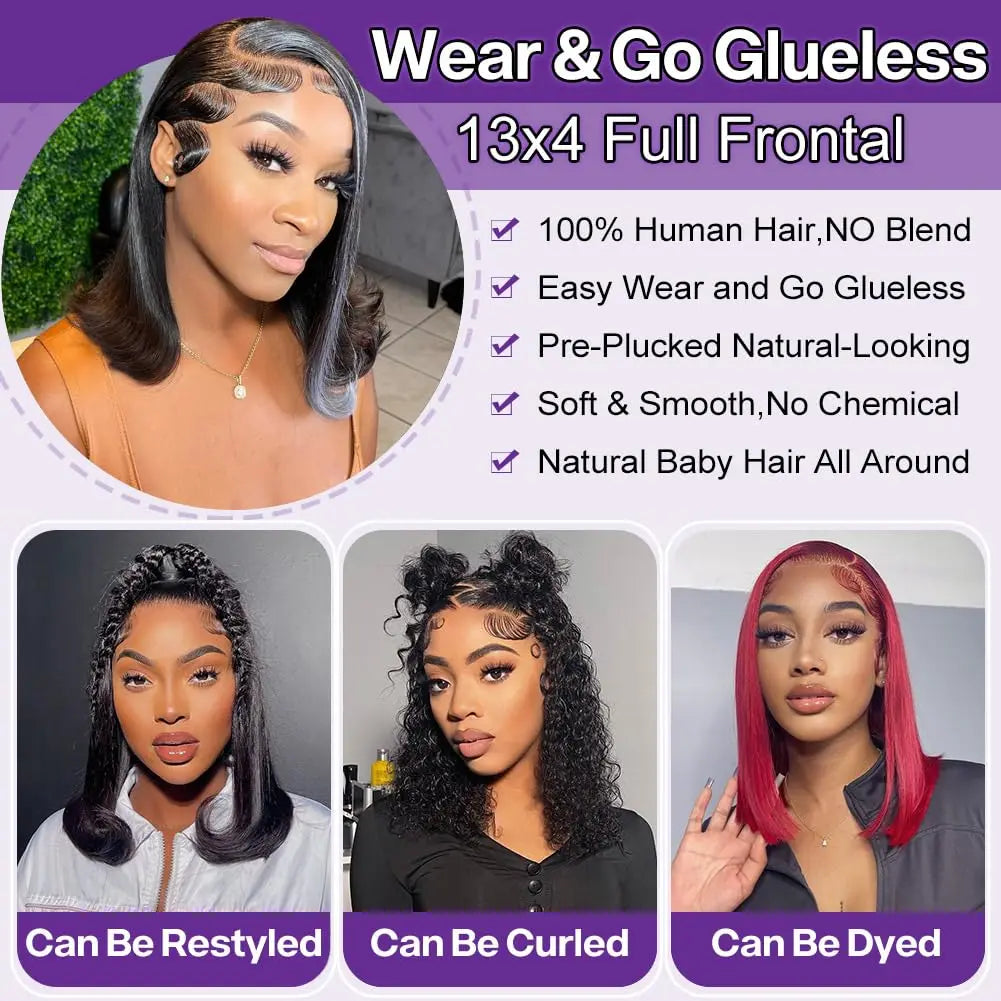 12inch 13X4 hd Transparent lace frontal Wigs Human Hair 220% density Bob Wigs 100% human hair for woman pre bleached Easy-go wig