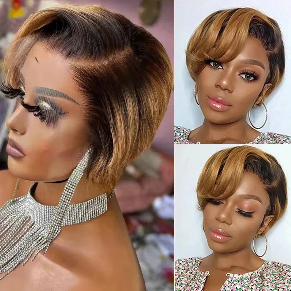 Pixie Cut 13x4 Transparent Lace Front Wigs For Women Short Bob Wig Brazilian Pre Plucked Lace Frontal Human Hair Wig 200 Density