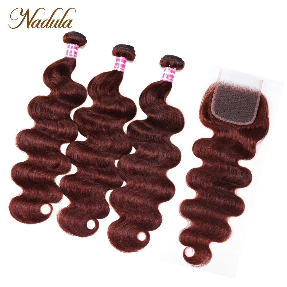 Nadula Hair 4x4 Swiss Lace Closure With Body Wave Bundle Brazilian Hair Bundles With Closure 33B Human Hair Bundles With Closure