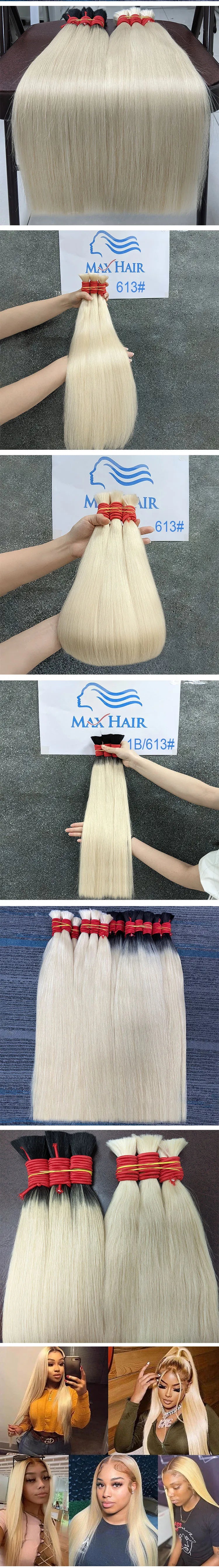 100% Real Human Hair Bulks 613 no Weft Honey Blond Hair Extensions Vietnamese Virgin Hair Straight Weaving Hair for Braiding