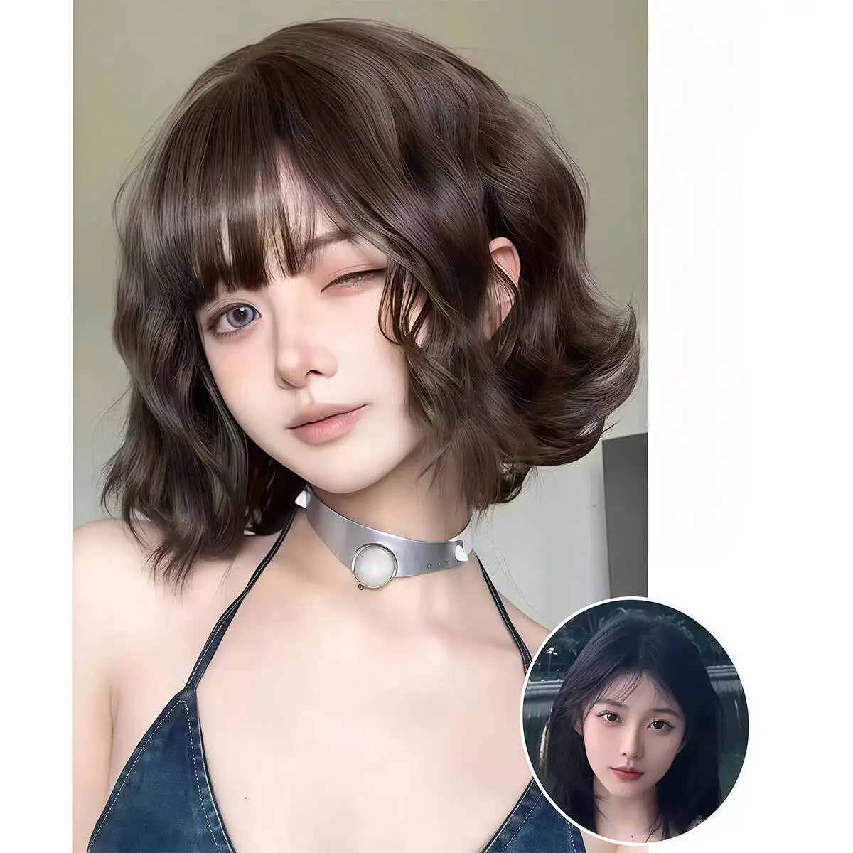 Black short curly hair high quality synthetic wig fashion natural big wave wig ladies wig