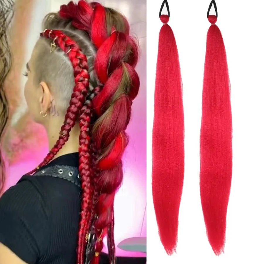 2PCS 26Inch Synthetic Long Straight Ponytail with Elastic Hair Colorful Braiding Hair Ponytail Hair Extensions Hair Accessories