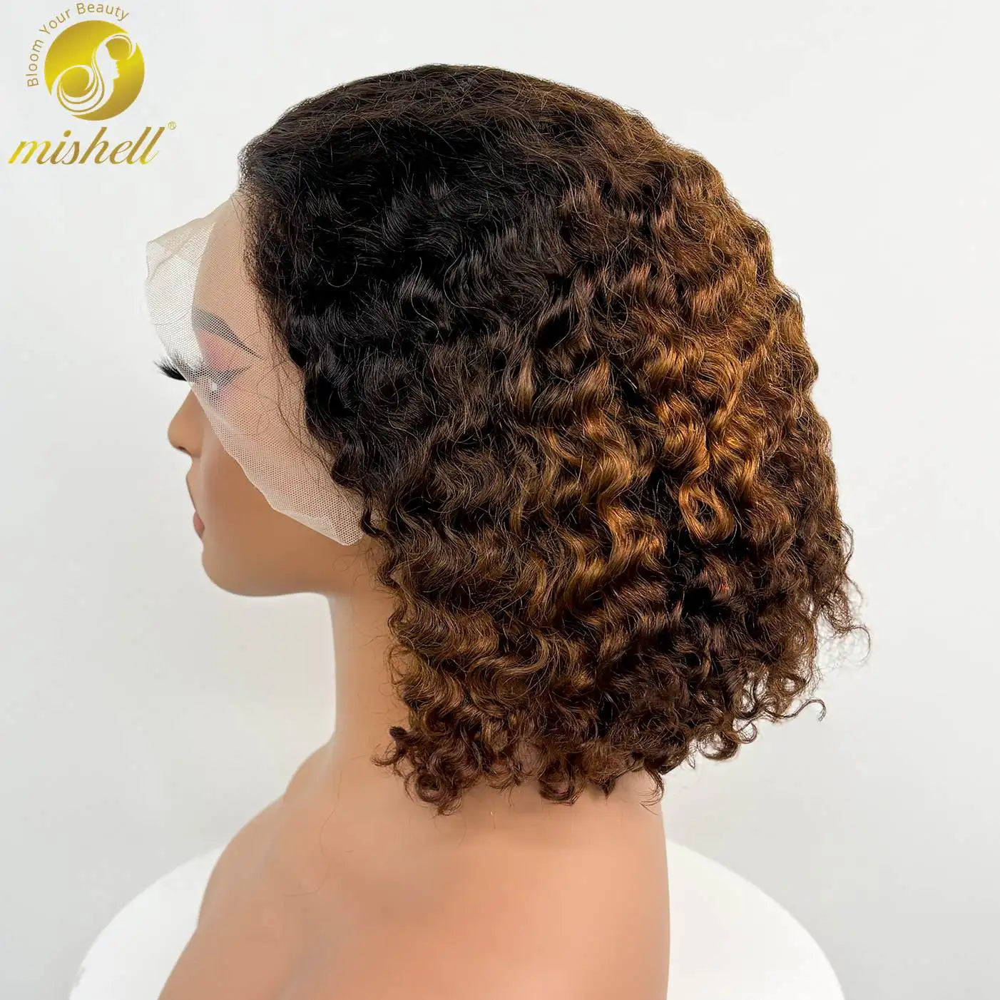 250% Density 4/30/4 Higjlight Ombre Short Water Wave Bob Wig Human Hair Wigs 13x4  Lace Frontal Deep Wave Curly Wig for Women