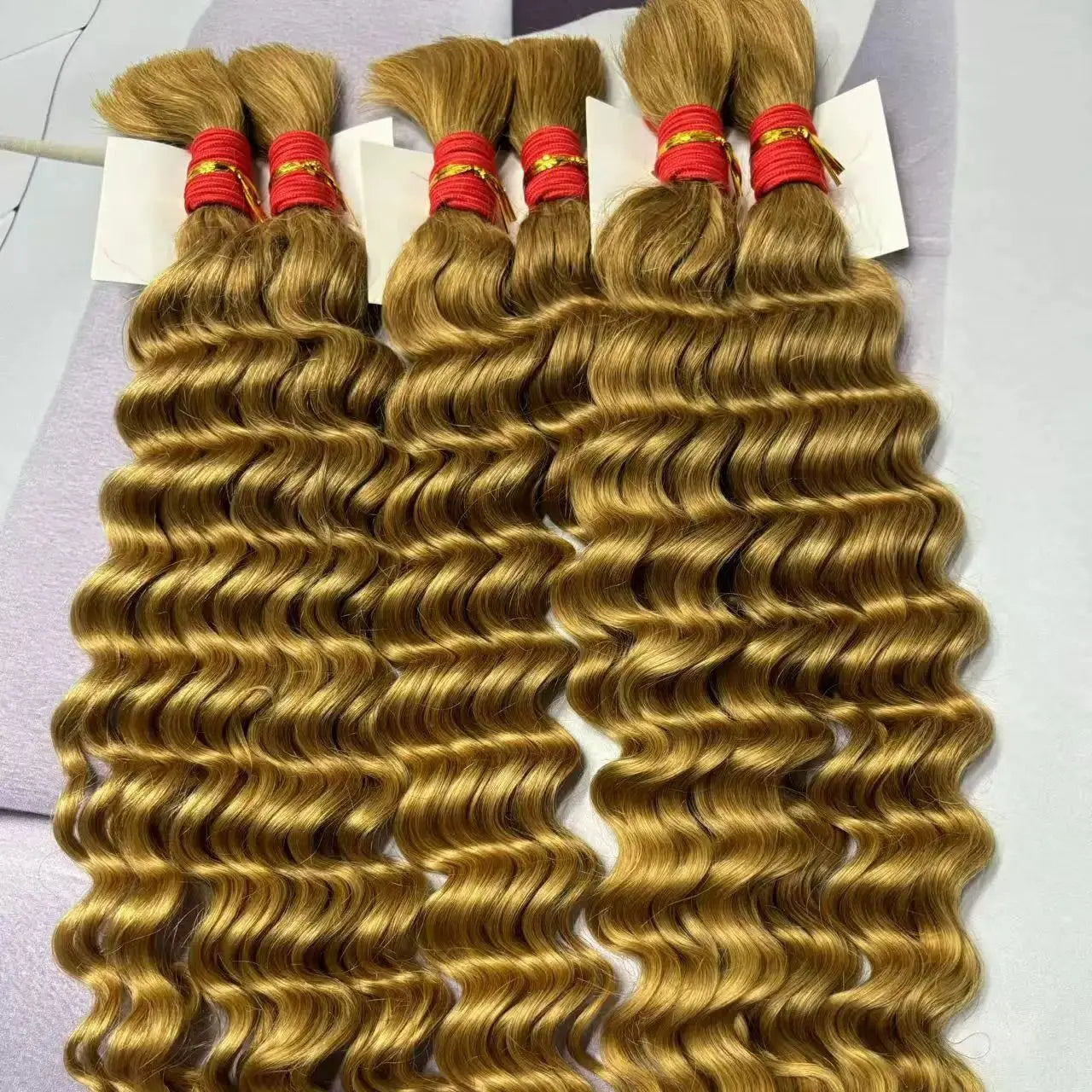 V Beauty Human Hair for Braiding Deep Wave #27 Honey Blonde Bulk Human Hair Bundles No Weft Hair Bulk for Women Hair Extensions
