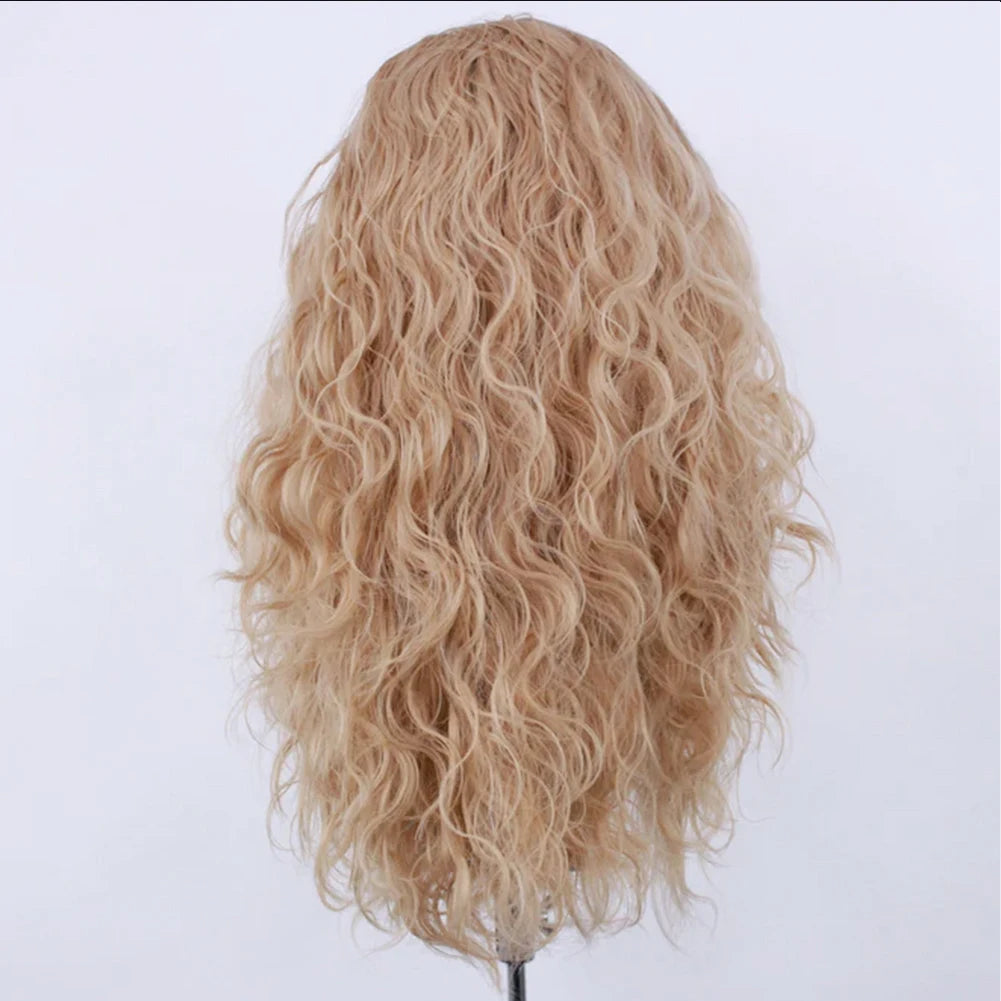 AIMEYA Long Wavy Blonde Synthetic Lace Front Wig for Women Fashion Style Lace Wigs Free Part Heat Resistant Fiber Wig Cosplay