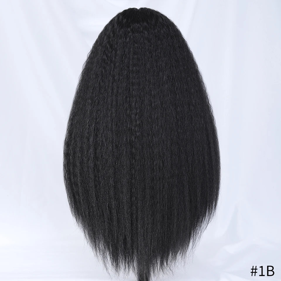 28 Inch Kinky Straight Lace Wigs Synthetic Black T Part Yaki Straight Lace Front Wigs For Women Brown Afro Wigs With Hair Line