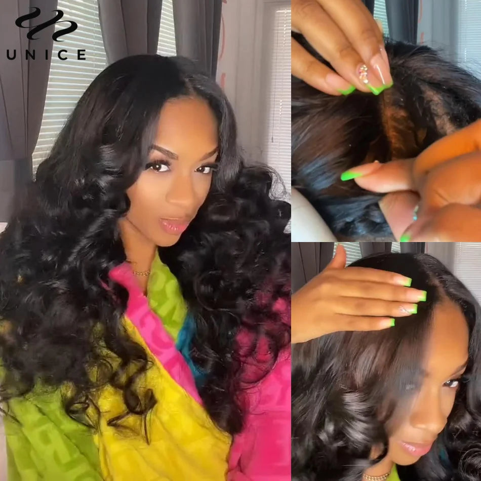 UNICE Hair Upgraded Drawstring Body Wave V Part Wig 100% Human Hair Natural Color V-Part Wig Ombre Brown VPart Wigs 150% Density