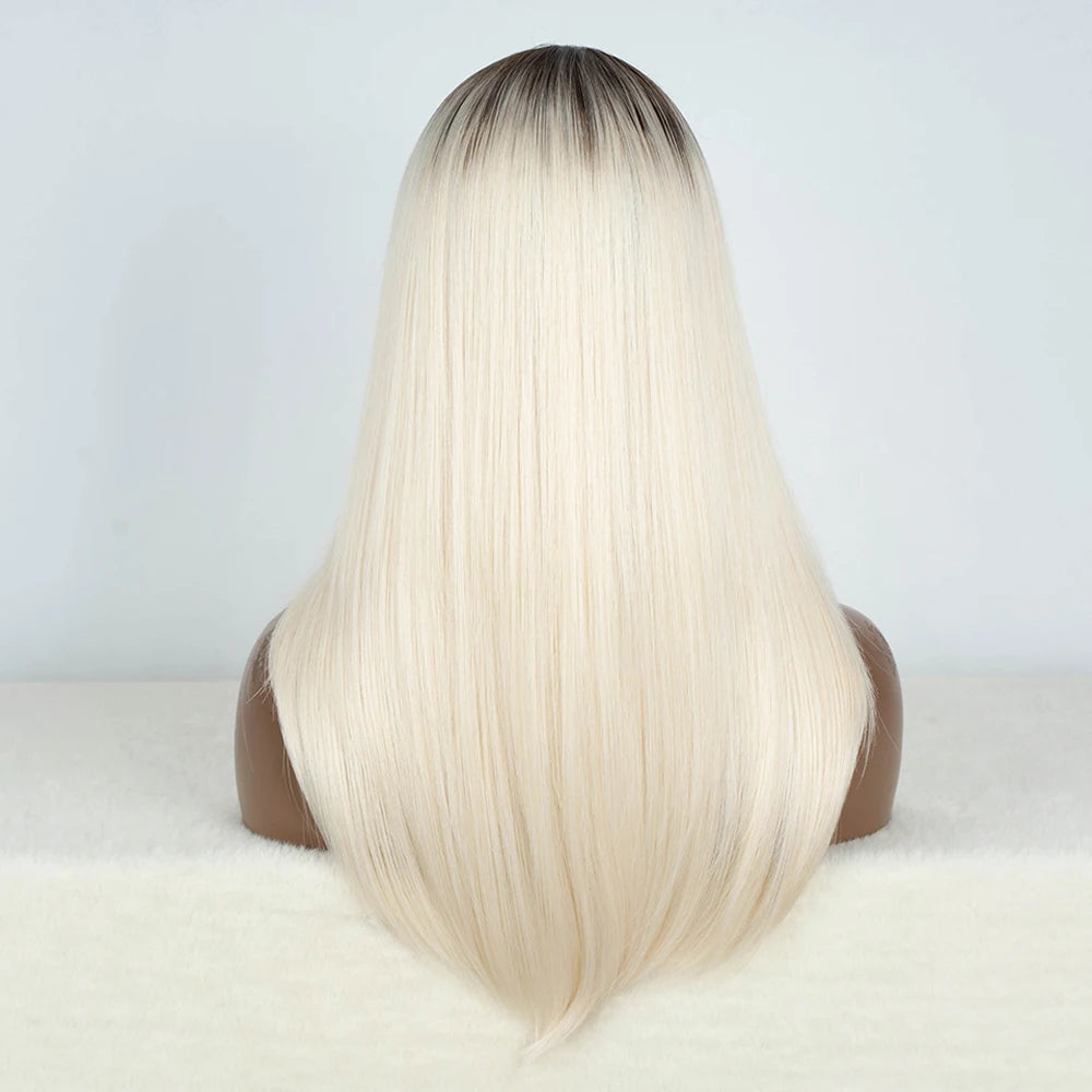 Synthetic Lace Front Wig Straight Baby Hair Bob Wig Bown Black Blonde Hair Wig 22"Cosplay Wig For Women Heat Resistant Wig