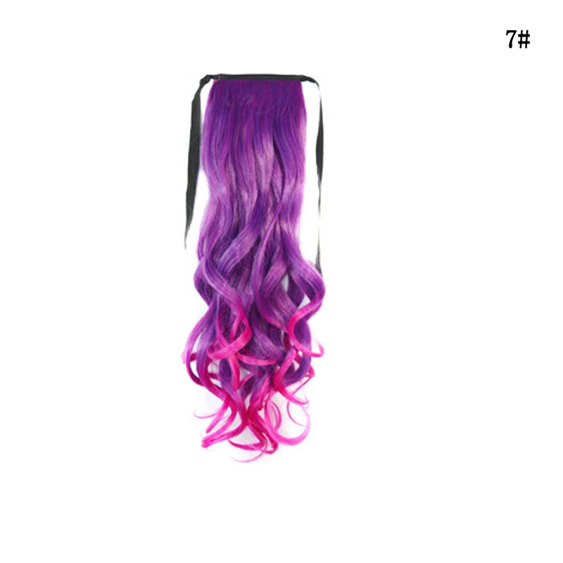 18" Long Curly Synthetic Ponytail Hairpiece Clip-In Extensions Wrap around Girl's Hair Extension for Women