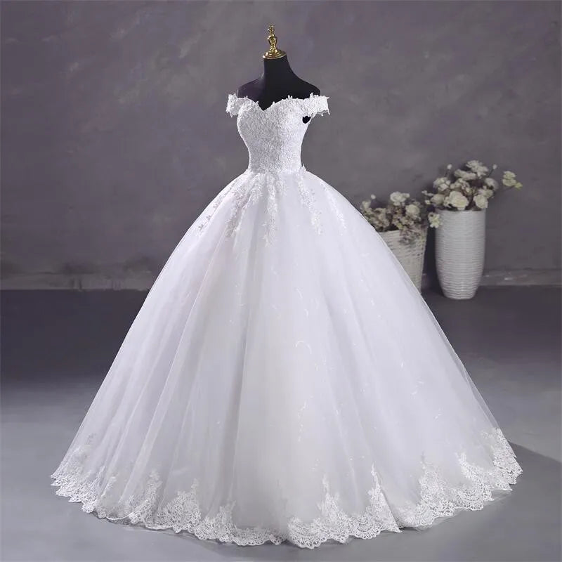 Ashley Gloria Pure White Wedding Dresses Elegant Boat Neck Ball Gown Simple Vestido De Noiva Plus Size Robe De Mariee