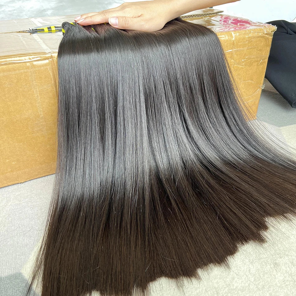 15A Bone Straight Super Double Drawn Human Hair Bundles Weave Raw Virgin Hair Extensions #1b Natural Color Can Dye #613 Color
