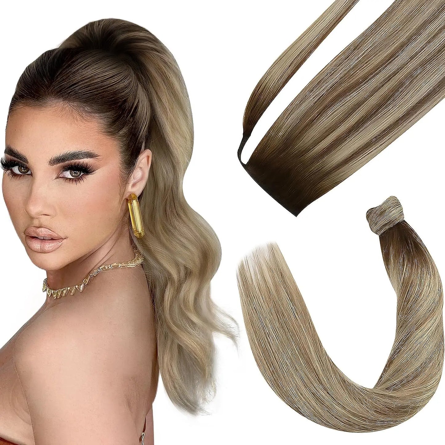 VeSunny Ponytail Human Hair Straight 80g Clip in Hair Extensions Human 14-22" Natural Hair Horse Tails No Claw Clip