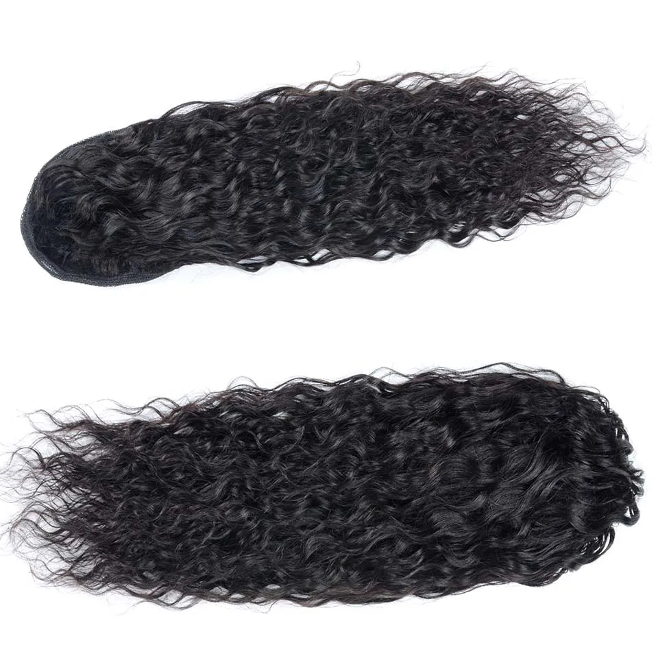 100-150g Water Wave Drawstring Ponytail Human Hair Extensions Brazilian Natural Hairpiece With Clip Ins Wavy Remy Pony Tail