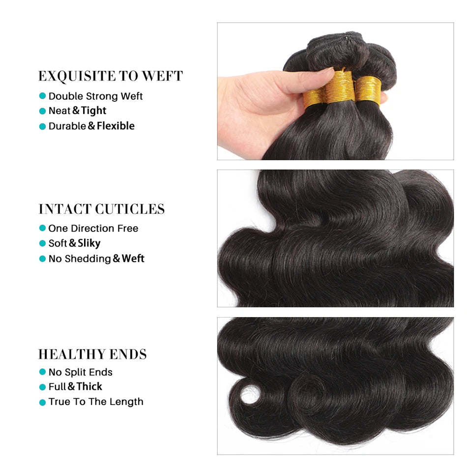 Peruvian Body Wave Bundles With Frontal 4x4 Closure Transparent Natural Virgin Human Hair Extensions Wholesale Bundles Weave