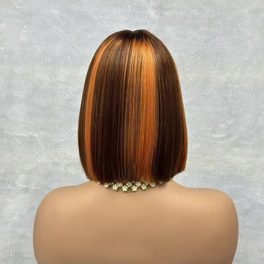 2x6 Lace Closure Bob Wigs Honey Brown Color Vietnam Raw Bone Straight Human Hair Short Bob Glueless Wigs for Women 180% Density
