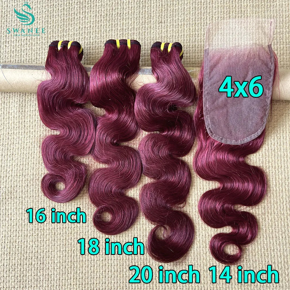 99J Body Wave Bundles With Closure 100% Human Hair Weave Bundles With 4x6 Lace Closure Hair Extension 4 Bundles Remy