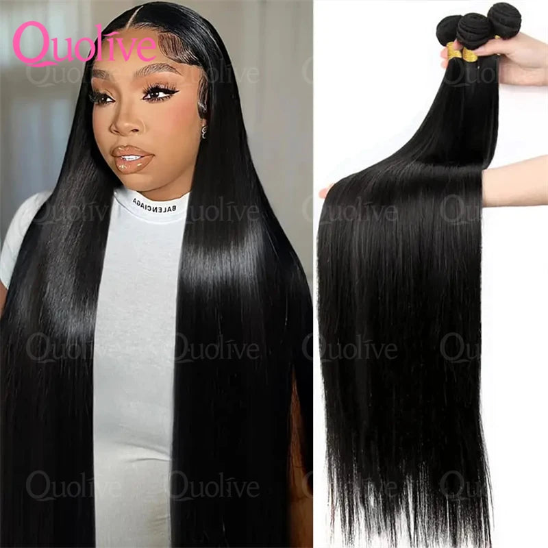 Human Hair Bundles Brazilian Raw Hair Wigs Bundles 30 Inch Straight Human Hair Bundles Hair Extensions 1 3 4 Bundles Pieces