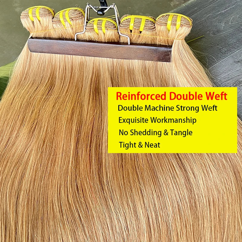 #27 Honey Blonde Bone Straight 100% Human Hair Bundles Unprocessed Raw Virgin Hair Weave Extensions Colored Hair Double Weft