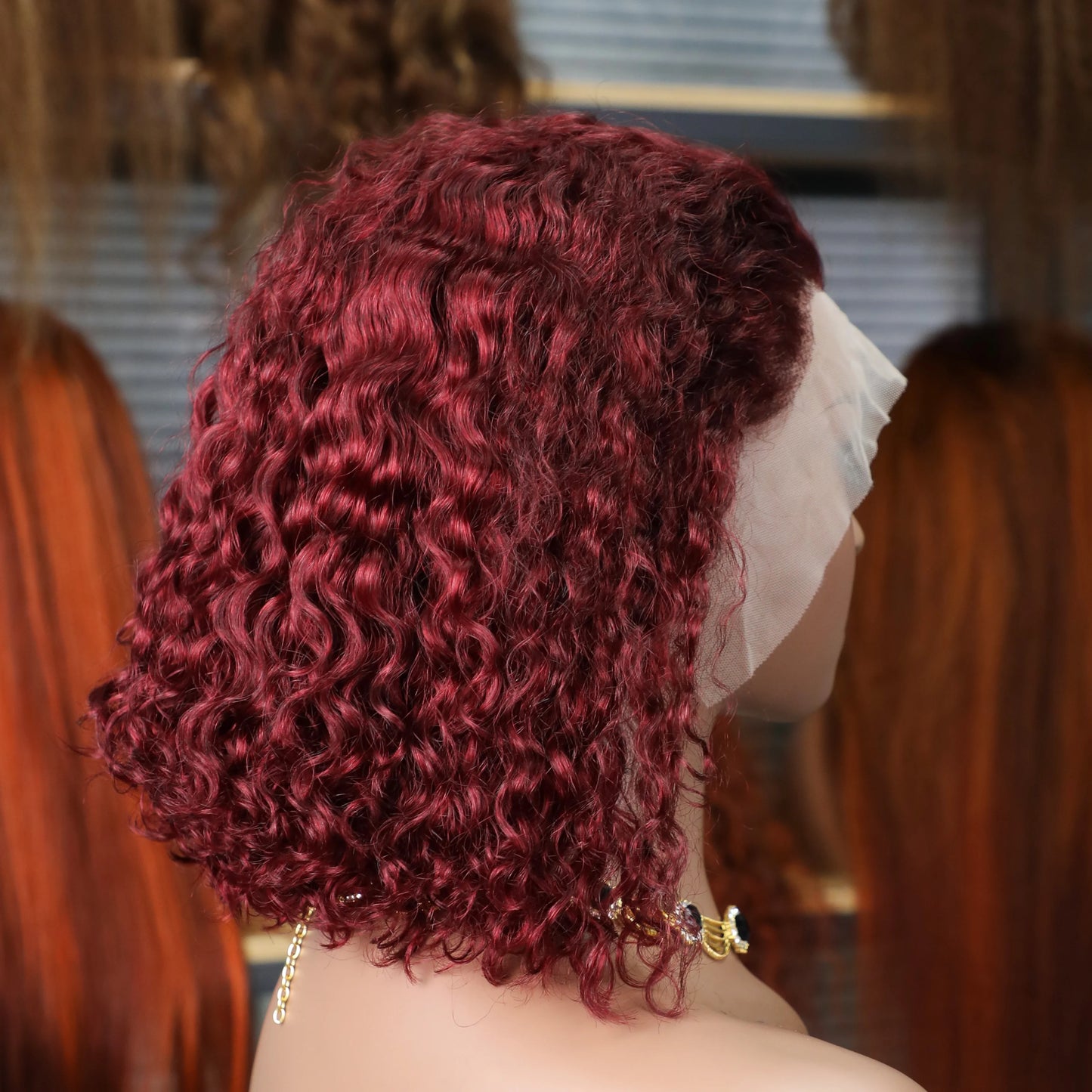 99J Burgundy Curly Wigs Brazilian 13x4 Full Lace Frontal Human Hair Wig 200% Density Colored Water Wave Short Bob Wig Human Hair