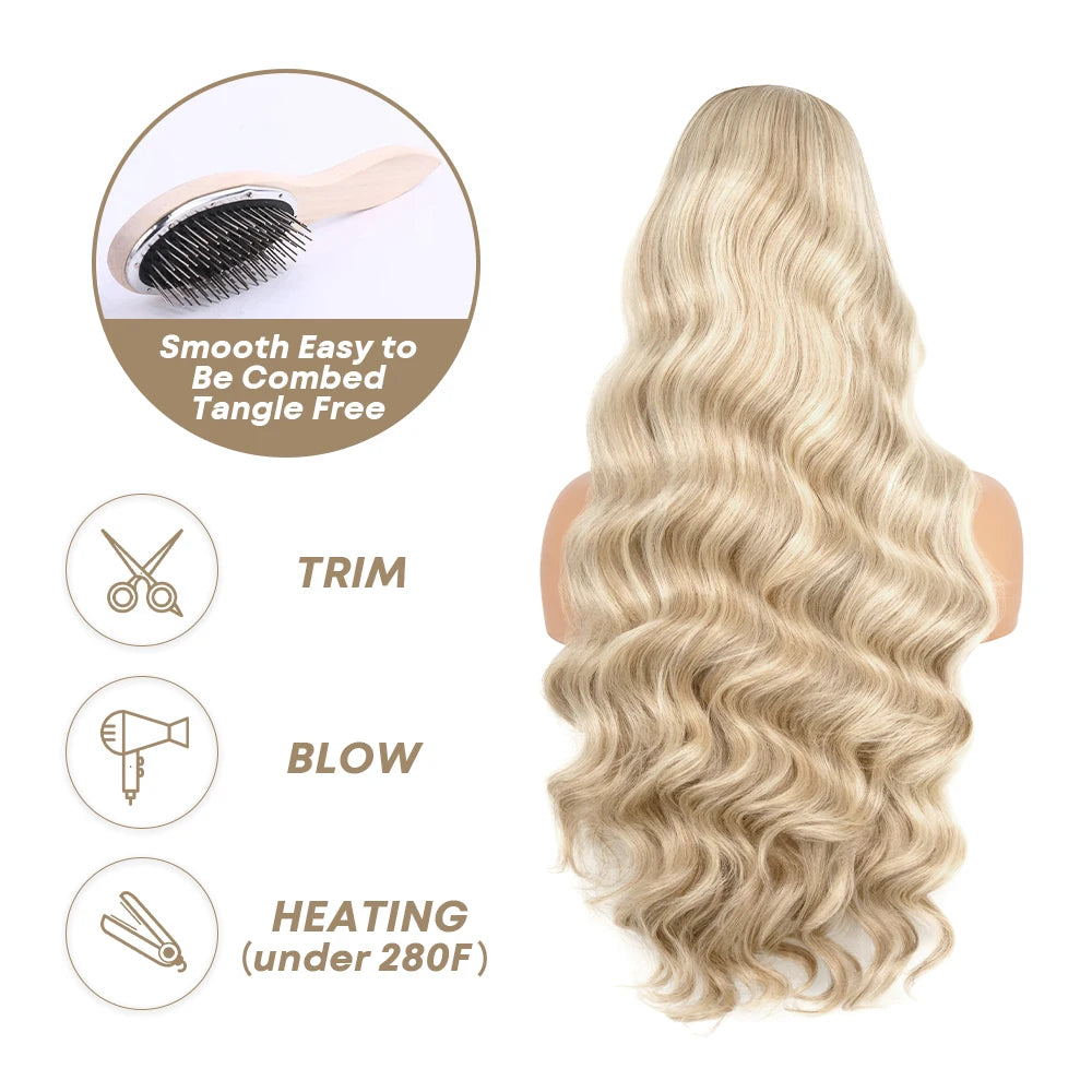 13X6 Honey Blonde Body Wave Lace Front Wig Pre Plucked Natural Hairline Synthetic Light Blonde Lace Front Wigs Glueless