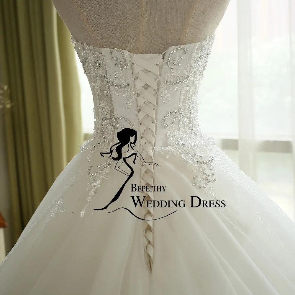 BEPEITHY Customized Sexy Sheer Lace Crystal Ball Gown Wedding Dress Sweetheart Vintage Princess Bridal Dresses Vestido De Novia