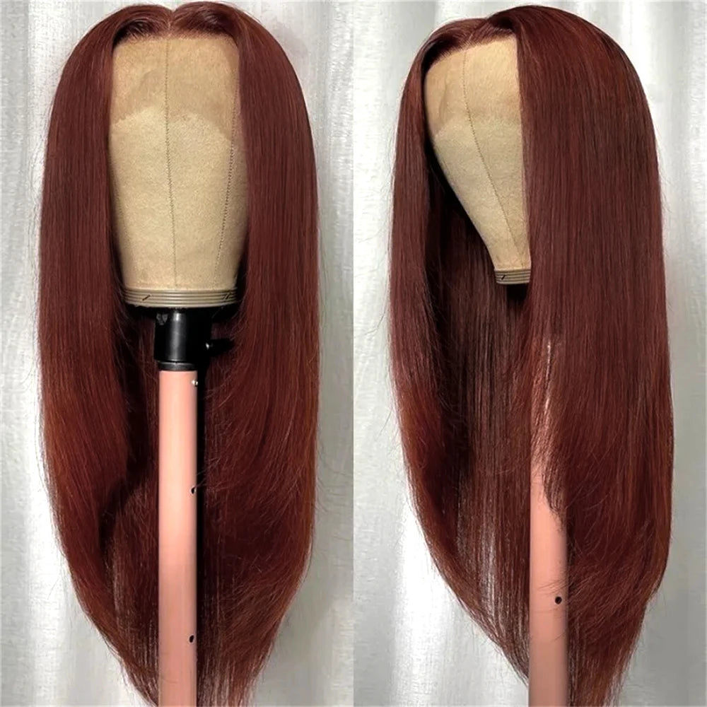 Copper Red Layered Cut Lace Front Wigs Reddish Brown Straight Lace Frontal Wig Layered Glueless Wigs Synthetic Butterfly Haircut