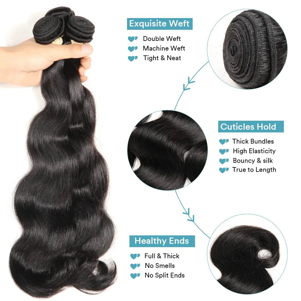 Body Wave 3 Bundles Human Hair With Frontal 13x4 Transparent Lace Frontal 100% Natural Human Hair Extensions Brazilian Real Hair