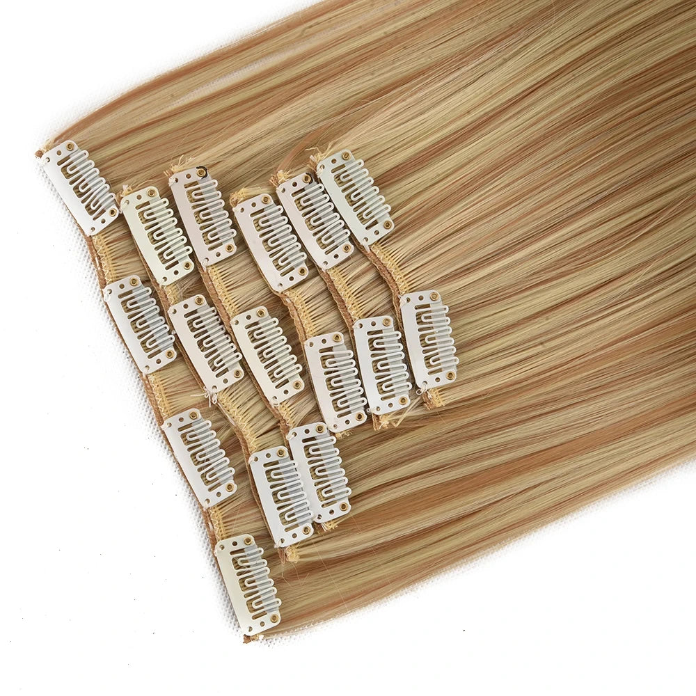 Clip in Hair Extensions Synthetic 24Inch Long Invisible Natural Straight 6 PCS Thick Seamless Clip on Hair Extensions for Women