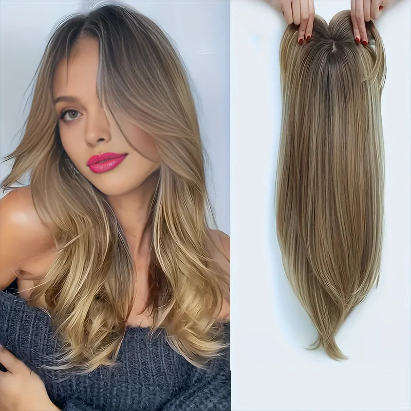 22 inch top wig block hairpiece wig piece with clip ladies wig heat resistant fiber suitable for beginners daily wear