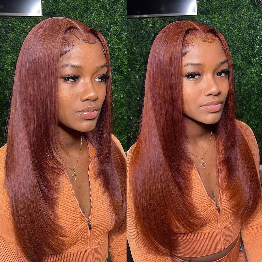 Reddish Brown Layered Lace Front Wig 13X6 Copper Red Straight Lace Front Wigs For Women Synthetic Glueless Heat Resistant Wigs