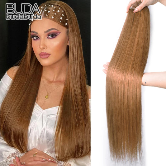 26Inch Synthetic Straight Hair Weave Hair Bundles 150g Natural Long Hair Extensions Yaki Straight Hair Weaving For Women Fake