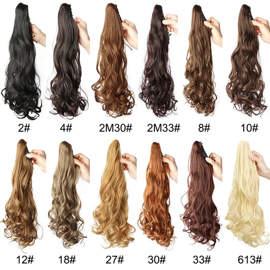 Synthetic Long Curly Wave Ponytail Claw Clip in Hair Extension Black Brown Hairpiece for Women