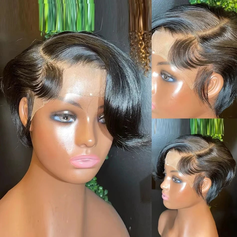 Pixie Cut 13x4 Transparent Lace Front Wigs For Women Short Bob Wig Brazilian Pre Plucked Lace Frontal Human Hair Wig 200 Density