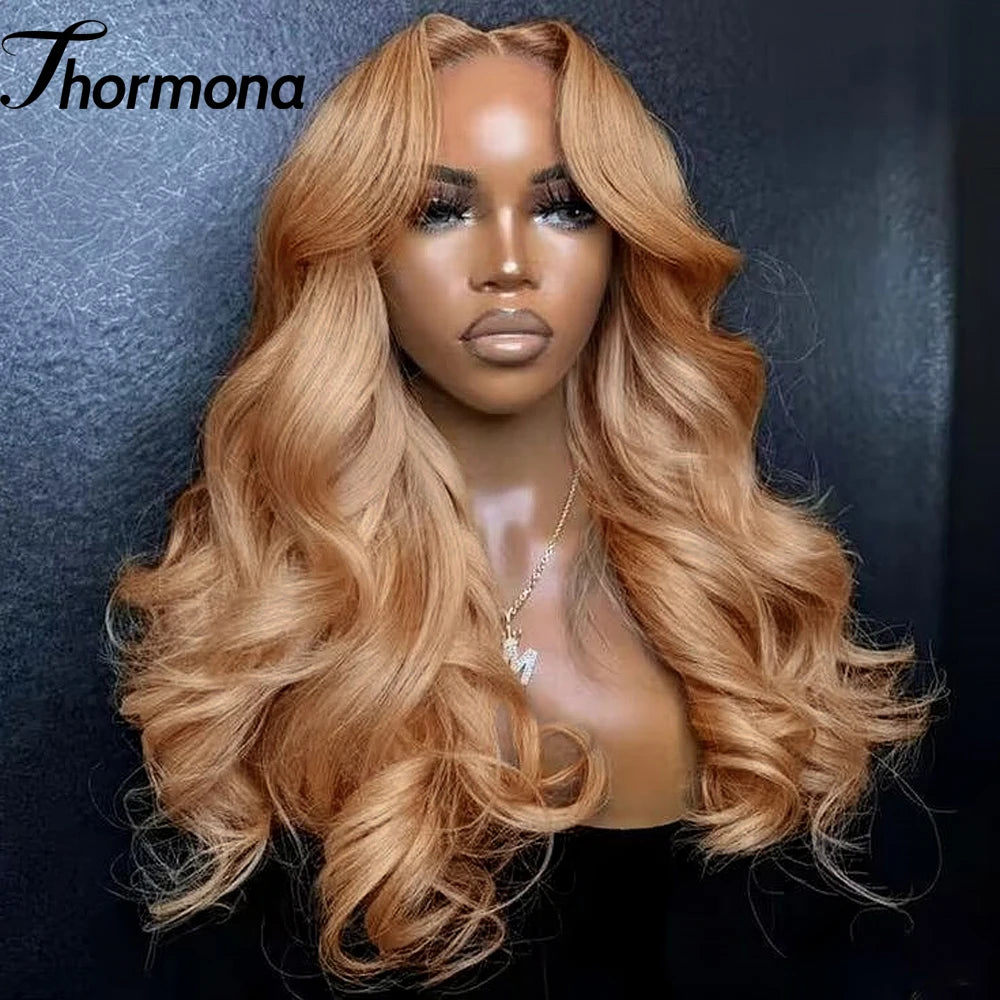 13X6 Honey Blonde Body Wave Lace Front Wig Pre Plucked Natural Hairline Synthetic Light Blonde Lace Front Wigs Glueless