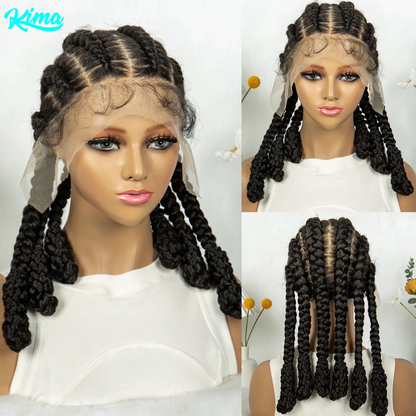KIMA Cornrow Box Braided Wig Synthetic Full Lace Wigs for Africa Women Men Braids Wig with Baby Hair