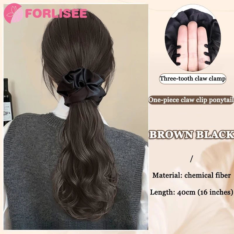 Black Hair Ring Claw Clip Synthetic Autumn And Winter Temperament Korean Style Layered Curly Ponytail Low Tie Natural Ponytail