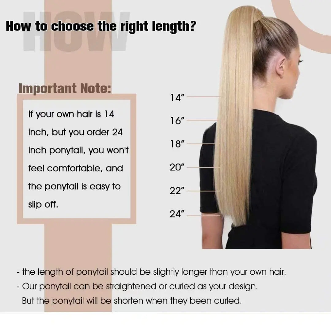 VeSunny Ponytail Human Hair Straight 80g Clip in Hair Extensions Human 14-22" Natural Hair Horse Tails No Claw Clip