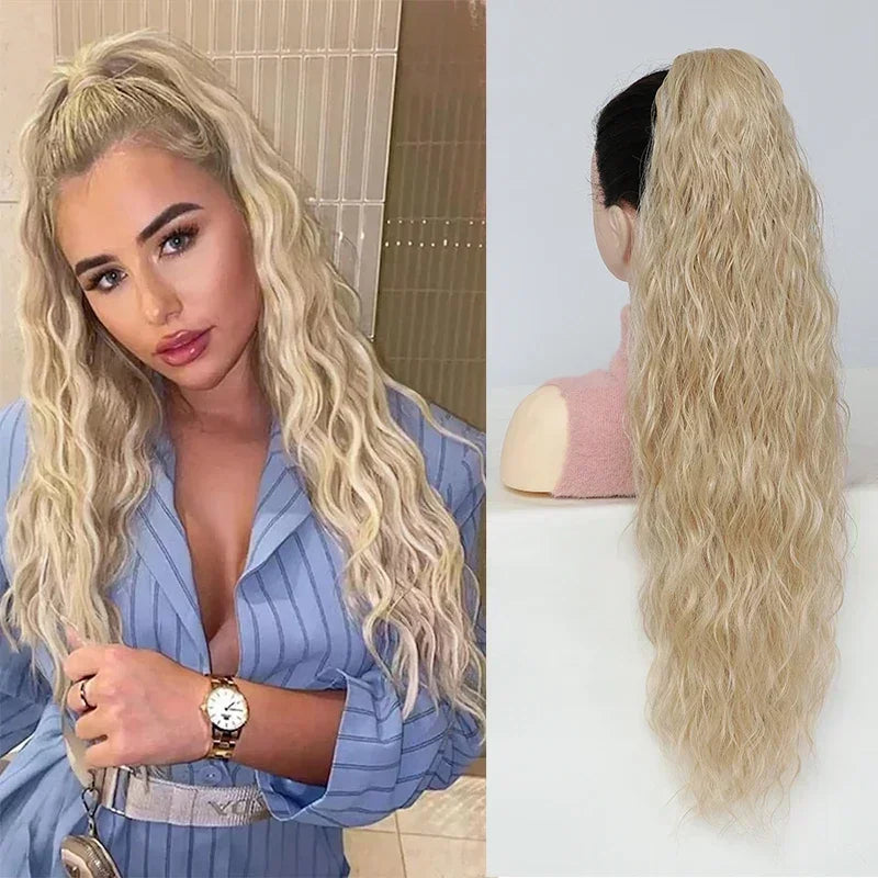 28 Inch Long Ponytail Extension Curly Wavy Claw Clip on Fake Pony Tail Hair Piece Natural Fluffy Synthetic Horse Tail for Women