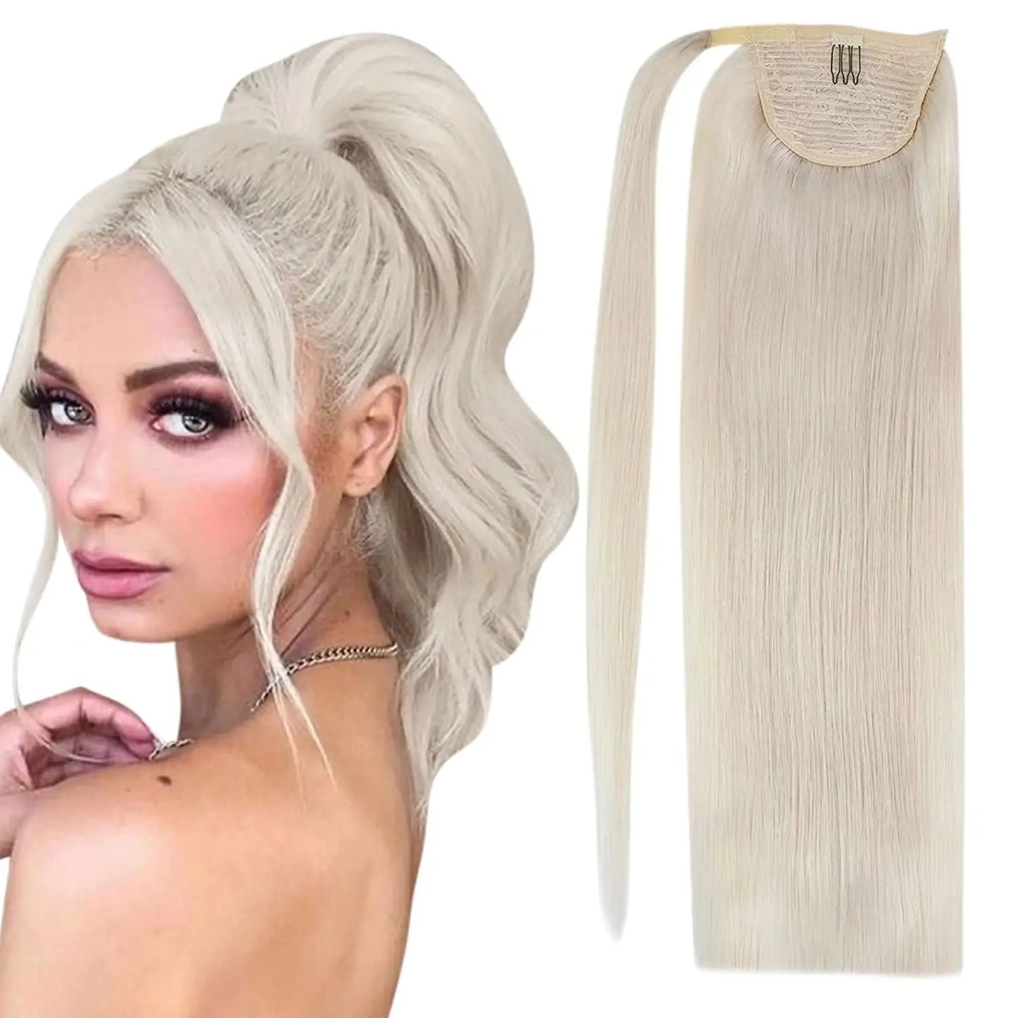 VeSunny Ponytail Human Hair Straight 80g Clip in Hair Extensions Human 14-22" Natural Hair Horse Tails No Claw Clip