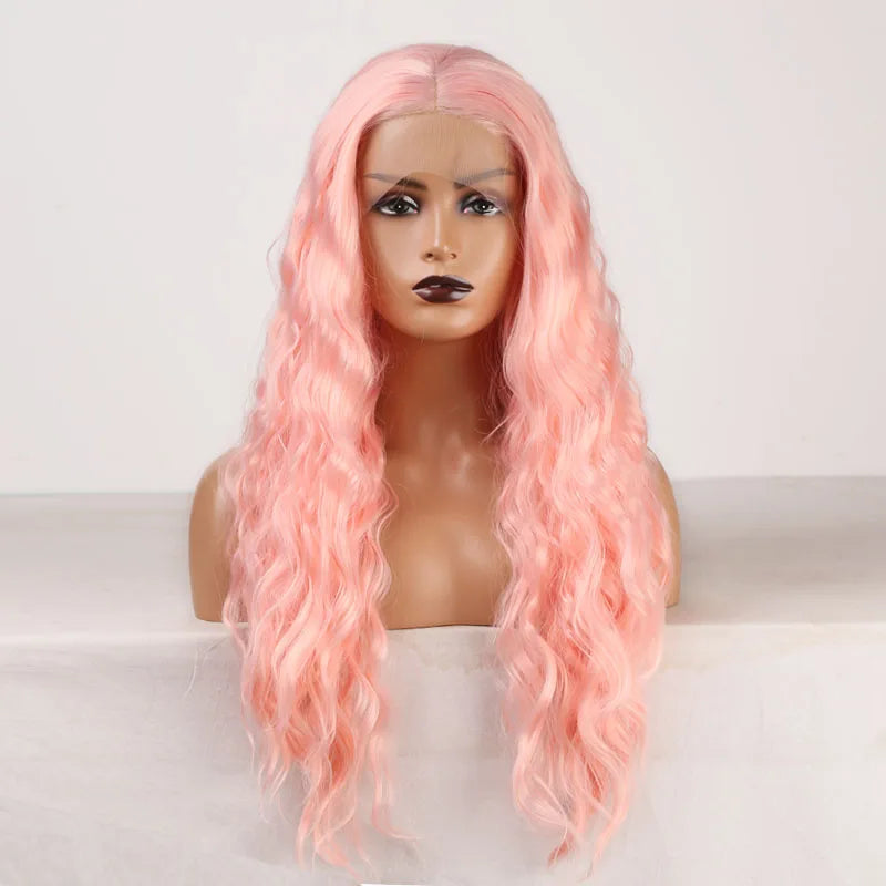 Light Blue Wig Synthetic Lace Front Wig Free Long Loose Curly Lace Wigs Glueless Synthetic Hair Wig Blue Cosplay Wig