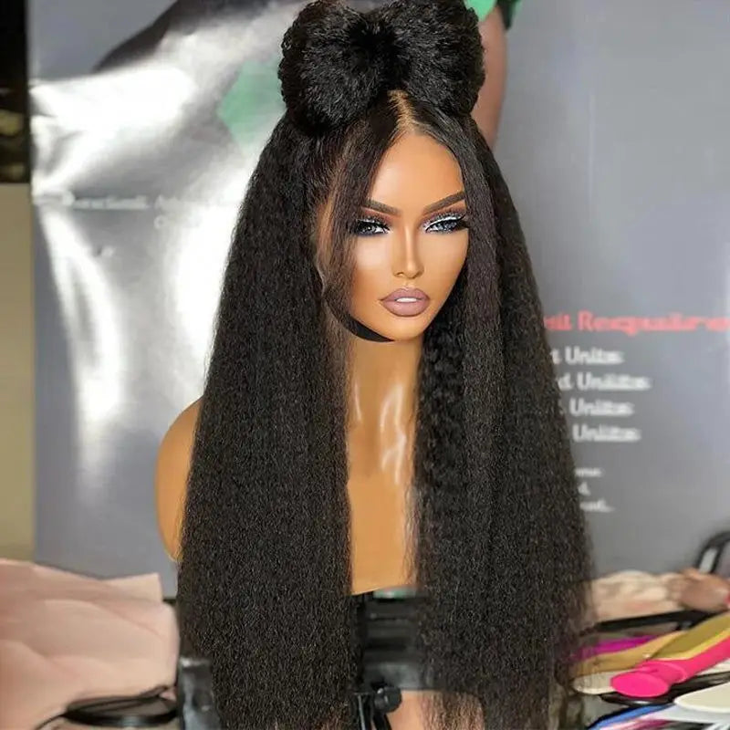 Kinky Straight Human Hair Wig 13X4 Kinky Straight Wig Human Hair  PrePlucked With Baby Hair Yaki Straight Lace Front Wigs