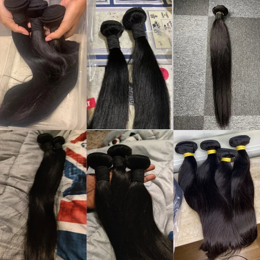30 40inch Straight Human Hair Bundles with 5x5/6x6 Closure Brazilian Raw Bundles 100%Human Hair 13x4 Frontal Closure And Bundles