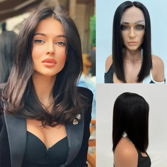 Silicone Medical Wig Skin Friendly Silky lining Straight Virgin Hair Lace Top Human Hair Wigs Kosher Wig Free Part  Jewish Wig