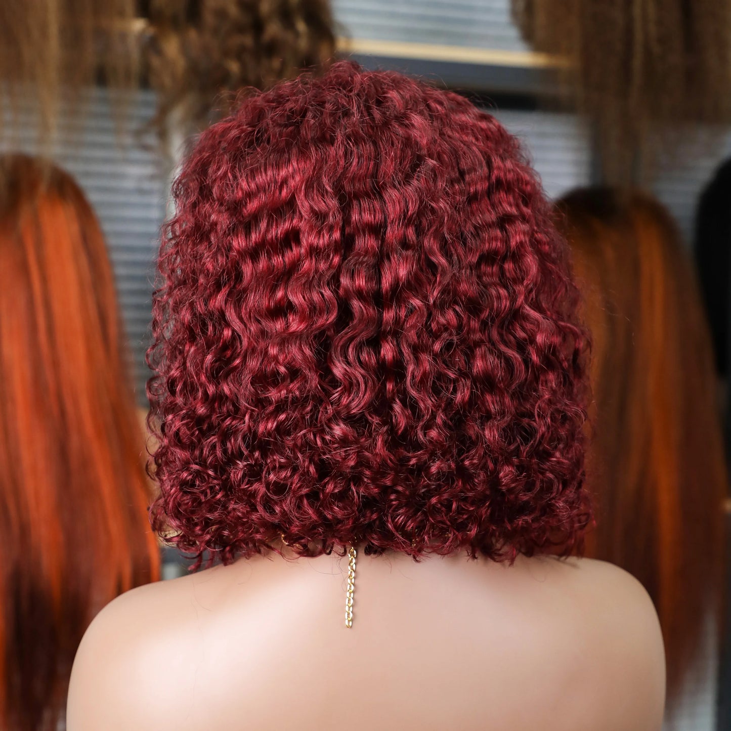 99J Burgundy Curly Wigs Brazilian 13x4 Full Lace Frontal Human Hair Wig 200% Density Colored Water Wave Short Bob Wig Human Hair