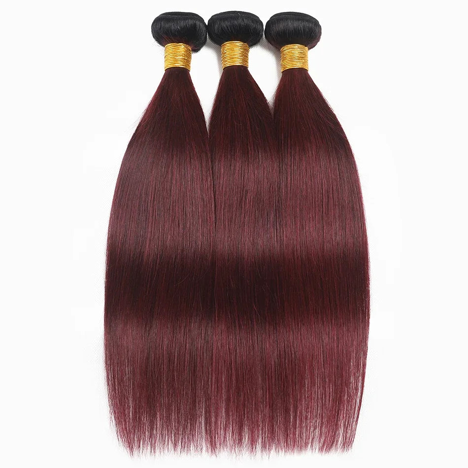 1b 99j Burgundy Human Hair Bundles Ombre Wine Red Bone Straight Human Hair 1/3 /4 Pcs Colored Brazilian Virgin Hair Extensions