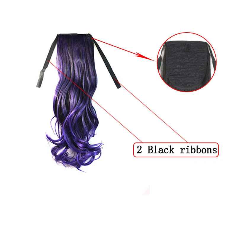 18" Long Curly Synthetic Ponytail Hairpiece Clip-In Extensions Wrap around Girl's Hair Extension for Women